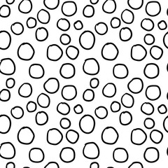 Geometrical background with uneven circles, rings. Abstract round seamless pattern. Hand drawn dots pattern on white background. Vector illustration.   