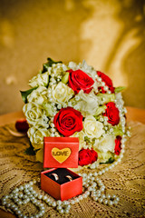wedding bridal bouquet wedding rings flowers