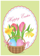 Vector holiday background. Vector Easter card with cake and flowers