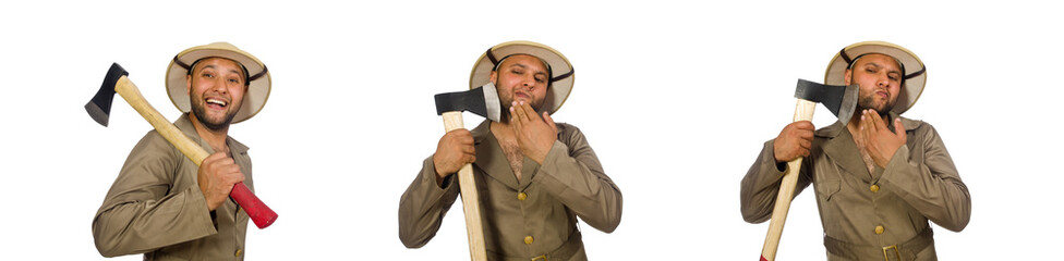 Man with axe isolated on white