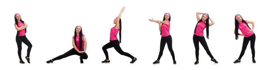 Woman doing exercises on white