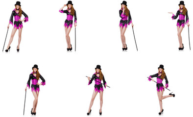 Beautiful woman with cane isolated on white 