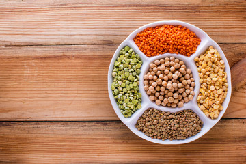 Legumes, lentils, chikpea and beans assortment