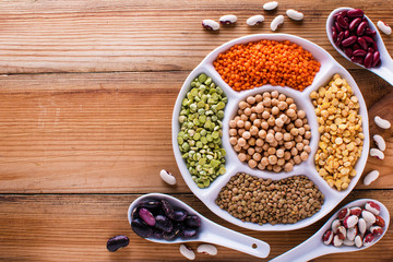 Legumes, lentils, chikpea and beans assortment