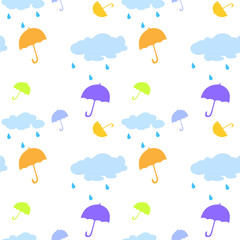 Seamless pattern with cute multicolor flat umbrellas.Vector background.Can be used for wallpaper,fabric, web page background, surface textures.