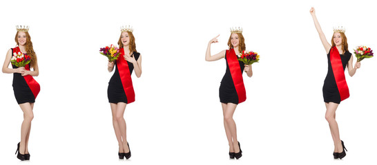 Beaty queen at contest with flowers 