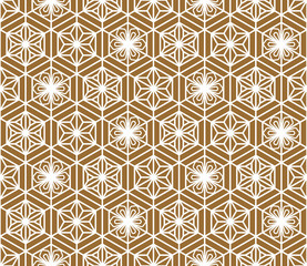 Seamless traditional Japanese ornament.Golden color background.White lines.