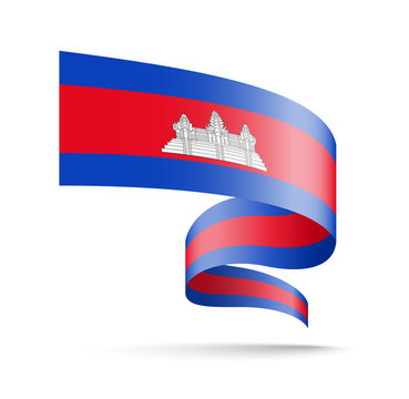 Cambodia flag in the form of wave ribbon.
