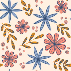Mixed Florals with Light Background Seamless Repeat Pattern 