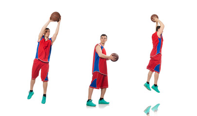 Young basketball player isolated on white