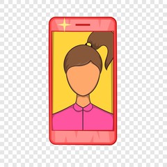 Photos girls in mobile icon in cartoon style isolated on background for any web design 