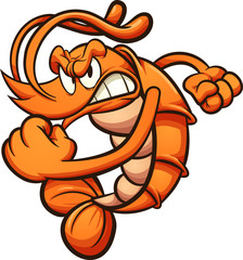 Angry cartoon shrimp clip art. Vector illustration with simple gradients. All in a single layer. 