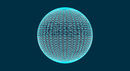 3d sphere with mesh effect, abstract connections with dots are in space, trasparent planet, vector illustration eps 10
