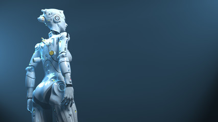 robot woman, sci-fi woman animation of the digital world of the future of neural networks and the artificial intelligence