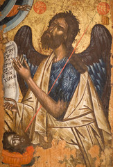Ancient painting with Saint John the Baptist. Meteora, Greece