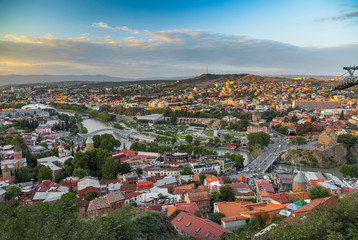 Tbilisi Georgia - cityscape - view of the city at sunset