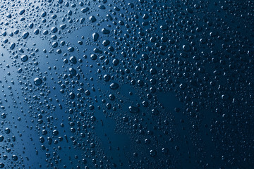 Blue surface with shiny water drops, background - Powered by Adobe
