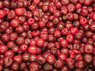 Frozen cherry in the refrigerator in the store