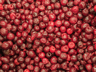 Frozen cherry in the refrigerator in the store