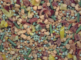 Frozen vegetable mix in a fridge in the store
