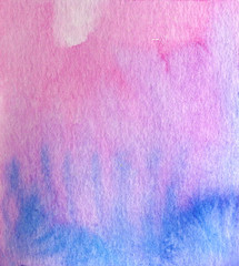 Colorful abstract watercolor background. Hand painted pink, blue and violet wet brush hand drawn paper texture. Artistic design illustration for card, wallpaper, template, print, and web