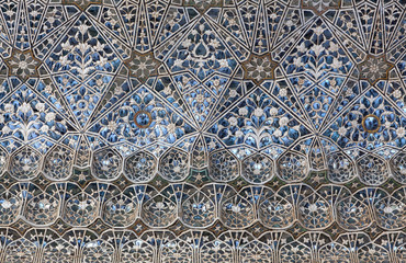 Ceiling decoration at Sheesh Mahal palace in Amber Fort, Rajasthan, India