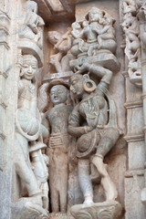 Fototapeta na wymiar Ancient bas-relief at Ranakpur Jain temple in Rajasthan, India
