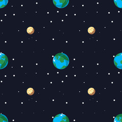 Obraz na płótnie Canvas Seamless pattern with the planet earth and moon