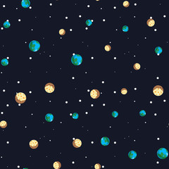 the planet earth and moon abstract Seamless pattern