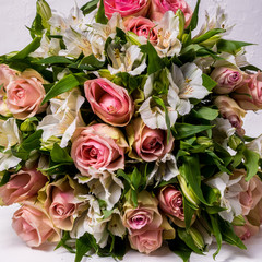 Beautiful background made from mixed white and pink flowers.