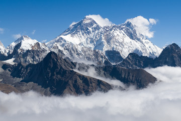 Mount Everest peaks above the clouds