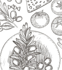 delicious italian food in drawing