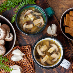 Home made mushroom soup with potato and carrot 