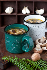 Home made mushroom soup with potato and carrot 