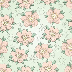 Vector floral seamless pattern with hand drawn flowers of strawberry on a light background