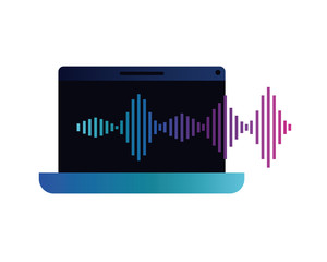 laptop with sound wave isolated icon