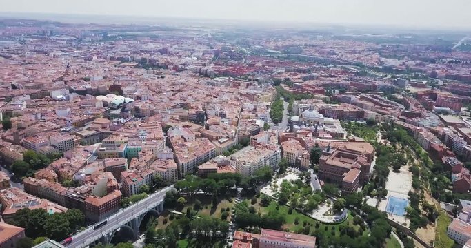 High aerial pan of Madrid city, beautiful architecture of Spain's capital