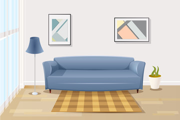 Comfortable Sofa in Living Room Cartoon Vector