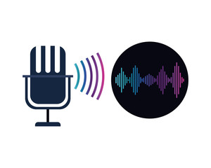 microphone with sound wave isolated icon