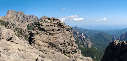 Rocks and mountains in Bavella Park on the island of Corsica