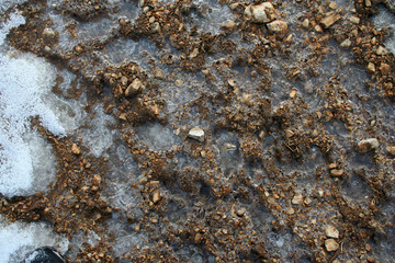 mud in icey snowas background