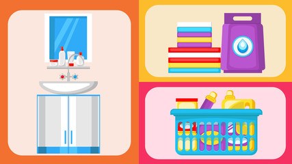 House Cleaning Supplies Flat Illustrations Set