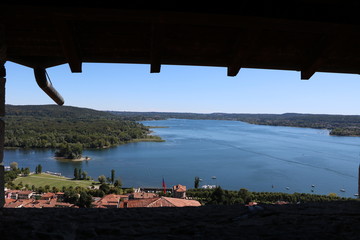 View from Castle Rocca d'Angera in Angera at Lake Maggiore, Italy