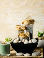 Portable indoor fountain for good Feng Shui in home or office. Small indoor tabletop fountain with...