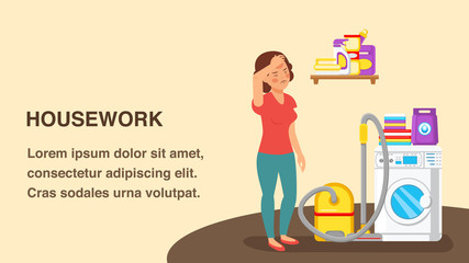 Housework Web Banner Flat Template with Text Space