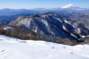 Fototapeta na wymiar 雪の塔ノ岳山頂からの展望