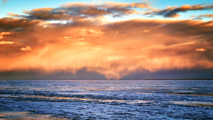 Amazing Mushroom Clouds over frozen Lake