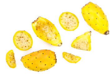 yellow prickly pear or opuntia isolated on a white background. Top view. Flat lay
