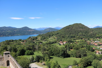 Fototapeta na wymiar View to Angera at Lake Maggiore, Italy