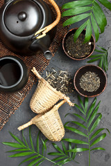Asian tea set on stone background